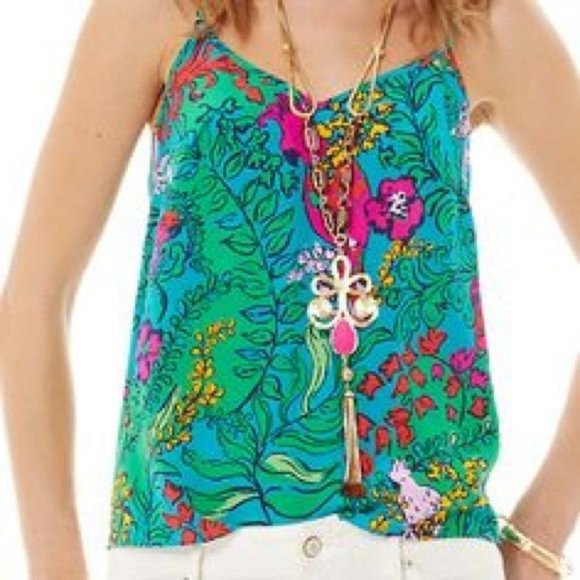 NWT Lilly Pulitzer Dusk Silk Racerback Tank Top Shake your Tailfeather - Picture 1 of 6